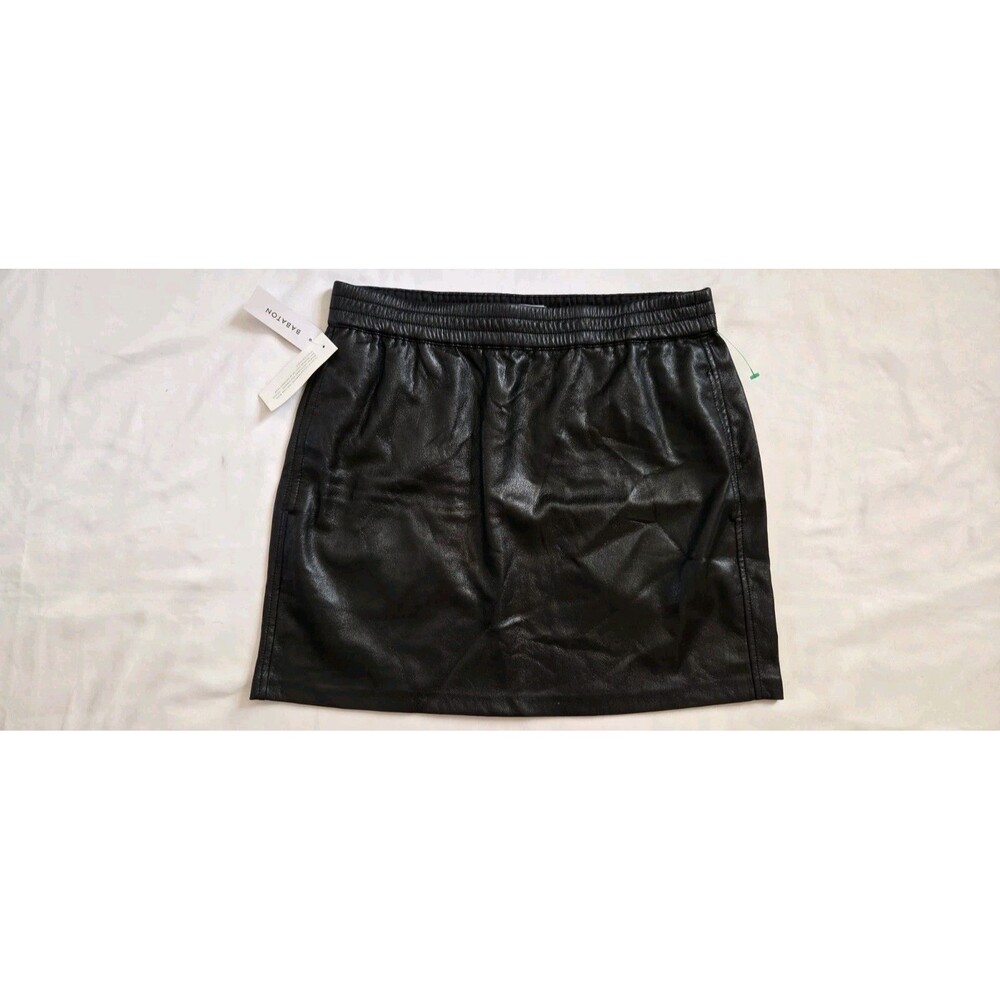 Aritzia Babaton NWT Black Faux Leather Elastic Mini Pencil Pocket Skirt Size L
